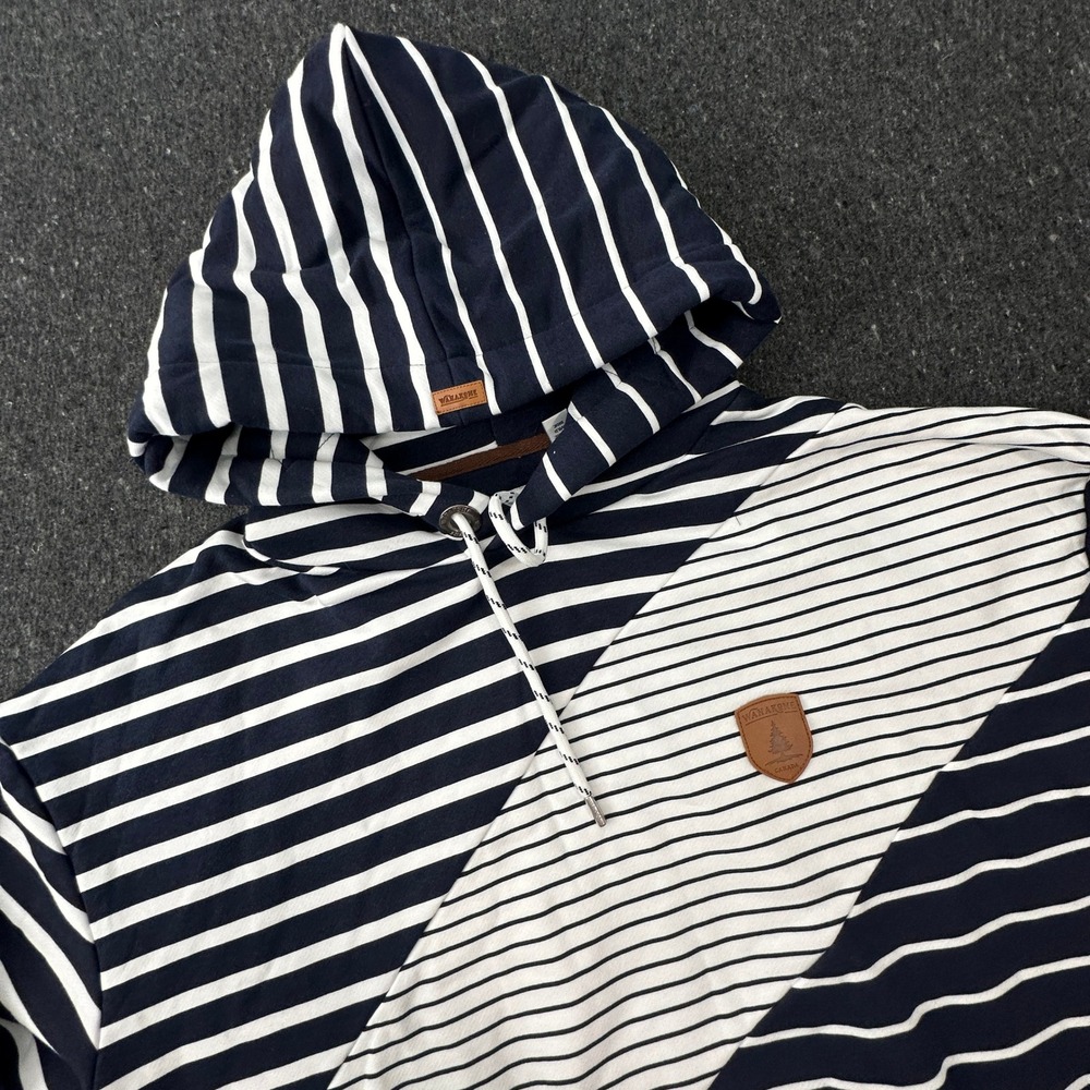 Wanakome Chase Womens XL Stripe Blocked Pullover Hoodie Navy White Tree Patch